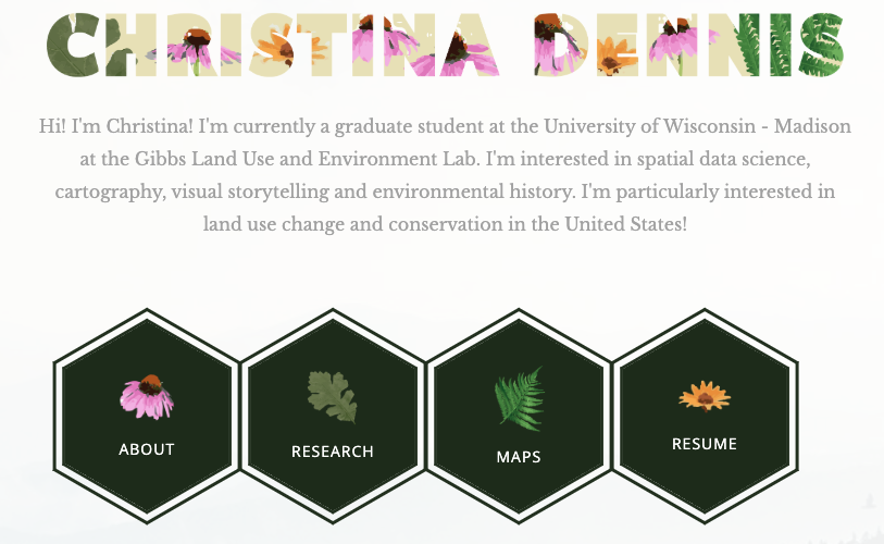 Screenshot of Christina Dennis' Website and Portfolio